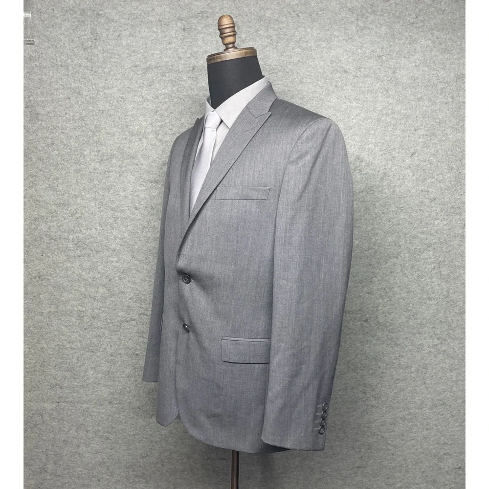 Egara Slim Fit Sport Coat Blazer Gray 40R 100% Wool Two Button Mens Jacket